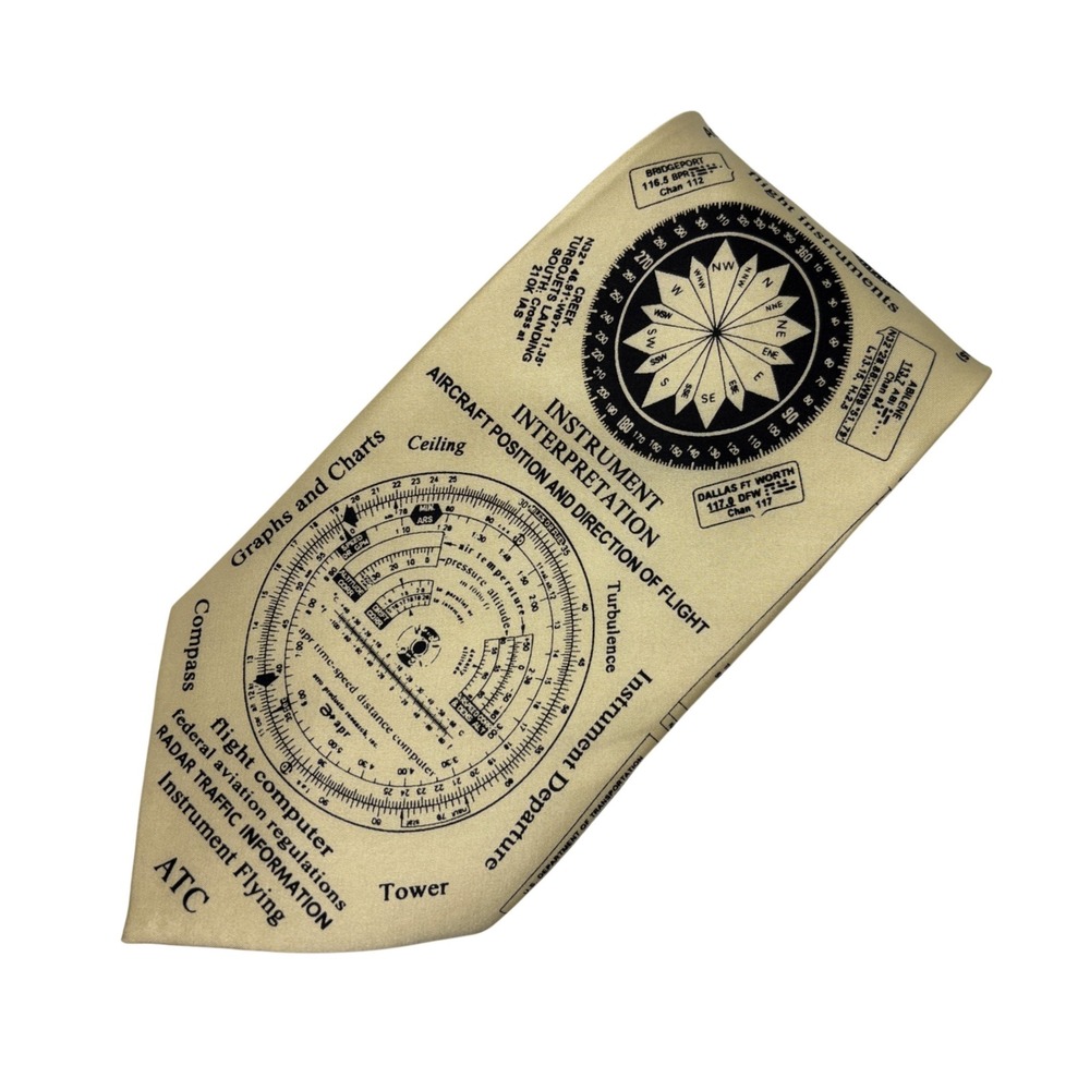 Vintage Museum Artifacts Necktie ATC Silk Aviation Flight Instruments Pilot Tie